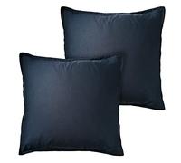 MATT & ROSE Taies d'oreiller 65x65 cm Lot de 2 Unies à Volant Coton LAVÉ | 100% Coton Lavé | Oeko-TEX | Bleu Nuit