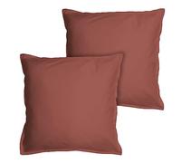 MATT & ROSE Taies d'oreiller 65x65 cm Lot de 2 Unies à Volant Coton LAVÉ | 100% Coton Lavé | Oeko-TEX | Terre Cuite