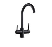 Matte Black Kitchen Faucet - Dual Handle 360° Swivel Hot & Cold Water Mixer, Countertop Mounted, Filtered Design for Modern Kitchens