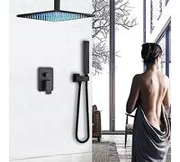 Matte Black LED DOUCE DOUCE Set Plafond Précipitant Pulporpor Spupuler Avec Système De Douche De Soupape-16 Pouces,8 Pouces