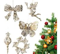 Matte Gold Vintage Snowflake Ornament, Gold Christmas Ornament Set, Matte Vintage, Sparkling Mini Christmas Tree Decoration Hanging Ornament(#F)