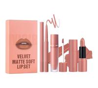 Matte Lipstick with Lipliner, 2-In-1 Lipstick & Liner, Non-Stick Cup High Pigmented, 3x Long-Lasting Lip Liner and Lipstick Set Moisturizing Velvet Lip Liner with Gloss for Women
