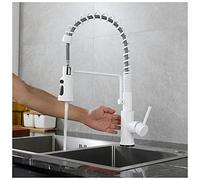 Matte White Faucets, on with Pull Down Sprayer,Touch Sink Faucet,Brass Faucet for Kitchen Sink,Single Handle Spring Touch Activated