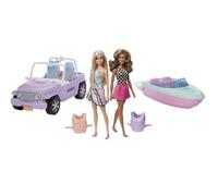 Mattel Barbie Ensemble 2 Véhicules Jeep Et Motoscafo Avec Poupées