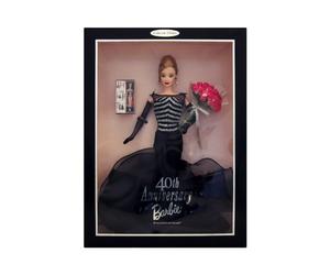 MATTEL BARBIE Poupée châtain ROBE NOIR ET ARGENT - BOUQUET DE FLEURS - petite représentation 1ère BARBIE - EDITION COLLECTOR 40ème ANNIVERSAIRE 1999 - Scotch décollé, poupée intacte