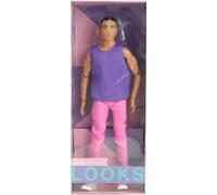 Barbie Poupée Ken Looks avec Cheveux Bruns, Tenue Color Block, Haut résille Violet et Pantalon Rose, Style et Pose, à Collectionner, Jouet Enfant, Dès 3 Ans, HJW84
