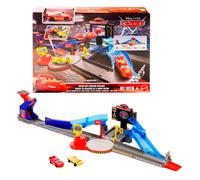 Mattel Disney · Pixar Cars Circuit Course Cascade Piston Cup avec Flash McQueen Langue pendue et Voiture accidentée, JHL42