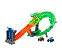Hot Wheels Monster Trucks Coffret Piste Sharks vs Dinos Dragon Destruction Vert Enfants