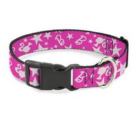 Mattel Collier pour Chien avec Boucle en Plastique, Silhouette de Queue de Cheval Barbie et étoile dispersée, Rose Blanc, 40,6 à 58,4 cm, 3,8 cm de Large