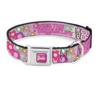 Mattel Collier pour Chien en métal avec Boucle de Ceinture de sécurité Barbie Living The Dream Life Collage Rose 38 à 61 cm 2,5 cm de Large