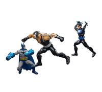 Mattel DC Premier Coffret Batman et Nightwing Contre Bane, 3 Figurines articulées de 16,5 cm, Super héros et Super-Vilain, bâtons et Gants surdimensionnés, JMD66