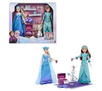 Mattel Disney Coffret La Reine des Neiges Soirée Pyjama avec poupées Anna et Elsa en Chemises de Nuit royales et Pantoufles, avec Figurine Olaf et 12 Accessoires, JML08