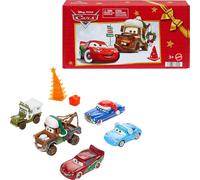 Mattel Disney et Pixar Cars Coffret Hiver, 5 véhicules | Pack de 5 voitures dont Holiday Hotshot Lightning McQueen et 2 accessoires en plastique, JLT78