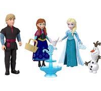 Mattel Disney Frozen Jouets Disney La Reine des Neiges, Coffret de 4 Petites poupées à l’effigie d’Anna, Elsa, Kristoff et Olaf, Une Fontaine et 3 Accessoires de Jeu inspirés du Film, JJP89