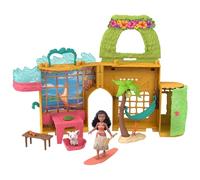 Mattel Disney Histoires à empiler L’île de Vaiana Maison de poupée et poupée princesse Vaiana, avec petite poupée, 2 figurines animaux et 8 accessoires de jeu, jouet inspiré du film Disney HXK09