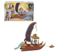 Mattel Disney La Pirogue de Vaiana 2 Transformable Coffret Vaiana 2 avec pirogue flottante, petite poupée Vaiana, 1 ami personnage, 6 espaces de jeu et 10 accessoires, JBT78
