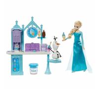 Mattel Disney La Reine des Neiges Coffret Douceurs Givrées avec Poupée Elsa, figurine Olaf, 2 pots de pâte à modeler de couleurs différentes et plus de 10 accessoires, Jouet Enfant, Dès 3 ans, HMJ48