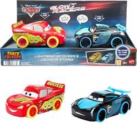 Mattel Disney Pixar Cars Track Talkers Glow Racers Flash McQueen & Jackson Storm, Lot de 2, 3 ans et +, HRX49
