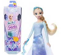 Mattel Disney Poupée Surprise Elsa Spin & Reveal La Reine des Neiges avec 11 surprises, dont 5 accessoires, 5 autocollants et une scène de jeu, jouet inspiré du film Disney, JBG59