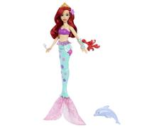 Mattel Disney Princess Ariel la sirène qui nage poupée à la mode avec dauphin, figurine de Sebastian et 4 accessoires, jouet d’eau Ocean Friends