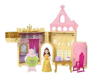Mattel Disney Princess Belle Coffret Maison de Poupée | Poupée Belle articulée avec jupe amovible, 4 amis personnages & accessoires, inspiré du film Disney, JDP54