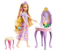 Mattel Disney Princess Coffret Avec Poupée Raiponce Inspiré Par Le Dessin Animé, Coiffeuse Violet Et Rose Et 10 Accessoires, Figurine Pascal À Clipser, Jouet Enfant, Dès 3 Ans, HLX28