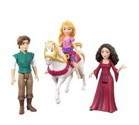 Mattel Disney Princess Coffret de 4 Petites poupées Raiponce | Figurines articulées des personnages du film : Raiponce, Flynn Rider et Mère Gothel, cheval Maximus et sa selle, JHG85