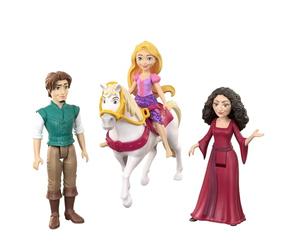 Mattel Disney Princess Coffret de 4 Petites poupées Raiponce | Figurines articulées des personnages du film : Raiponce, Flynn Rider et Mère Gothel, cheval Maximus et sa selle, JHG85