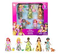 Mattel Coffret mini-poupées Disney Princesses et Amis – 5 poupées articulées, 5 figurines JBL33