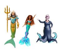 Mattel Disney Princess - La Petite Sirène Coffret De Trois Poupées Avec Le Roi Triton, Ursula Et Ariel, Accessoires Amovibles Et Tenues Emblématiques, À Collectionner, Jouet Enfant, Dès 2 Ans, HND28