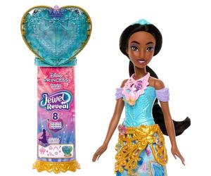 Mattel Disney Princess Poupée Jasmine avec Surprises et Accessoires | 8 surprises, boîte cœur, bague enfant et 9 accessoires, inspiré du film Aladdin, JLK30