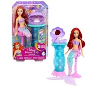 Mattel Disney Princess Poupée Mannequin Ariel Sirène et Coiffeuse Surprise | Comprend une poupée articulée Ariel avec queue amovible, 5 perles pop-up réutilisables et 5 accessoires, JBF86