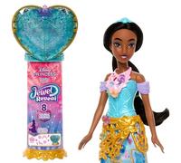 Mattel Disney Poupée Princesses Jewel Reveal Jasmine et Accessoires avec 8 Surprises, Dont Une boîte à Bijoux en Forme de cœur, Une Bague pour Enfant et 9 éléments de Jeu inspirés du Film, JLK30