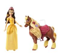 Mattel Disney Princess Toys, Belle Fashion Doll & Philippe Horse avec selle, crinière et queue brossables et 4 accessoires de coiffure, inspirés du film
