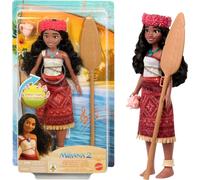 Mattel Disney Vaiana 2 poupée d'aventure Vaiana chantante avec tenue et accessoires caractéristiques, chante "We're Back" en quatre langues : Anglais, français, allemand, italien, JBT61