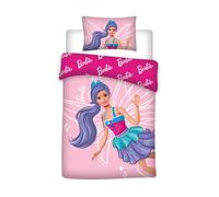 Barbie Déco Fille - Parure de Lit Bébé Coton Réversible Pink - Housse de Couette 100x135 Taie 40x60 cm