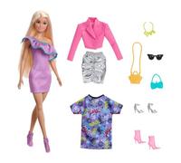 Mattel Ensemble Poupée Barbie Avec 3 Tenues Complètes Multicolore