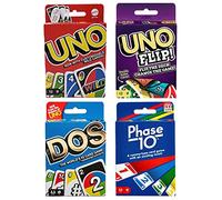 Mattel Family Card Game Variety Pack - 4 Card Game Bundle - Uno, Dos, Uno Flip, and Phase 10 - Ultimate Family Game Night Card Bundle