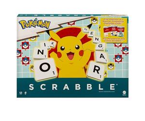 Mattel Games Jeu de société Scrabble Pokémon, jeu de mots familial avec deux façons de jouer, comprend 50 cartes de défi avec des personnages Pokémon pour 2 à 4 joueurs, version britannique, HXB94