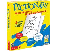 Mattel Games Pictionary JDX96 Jeu de société familial pour enfants, adultes et soirée de jeu pour 2 équipes avec marqueurs effaçables, planches et sablier