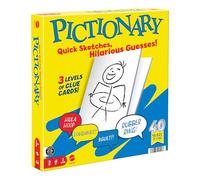Mattel Games Pictionary JDX96 Jeu de société familial pour enfants, adultes et soirée de jeu pour 2 équipes avec marqueurs effaçables, planches et sablier