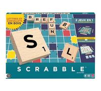 Mattel Games Scrabble, Jeu de société Familial Classique avec Lettres et chevalets en Bois et Deux Modes de Jeu, Version française, JGR63