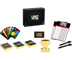 Mattel Games UNO Coffret Tournoi Championship Series avec Tableaux des Scores, feutres effaçables et trophée, idéal pour Les Grands Groupes de 6 à 30 Joueurs, JNL27