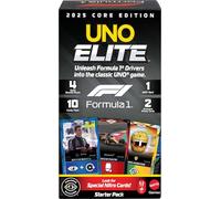 Mattel Games UNO Élite Formule 1 Édition Standard 2025 avec 4 boosters et 2 Cartes pour Enfants, Fans, familles et soirées Jeux, JLV42