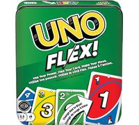 Mattel Games UNO Flex Jeu de cartes pour soirée familiale où les cartes changent de couleur lorsqu'elles sont pliées dans une boîte en étain de collection