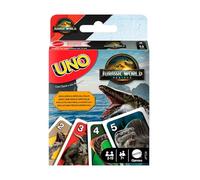 Mattel Games Uno Jeu de cartes Jurassic World : Renaissance pour toute la famille, version avec règle spéciale et illustrations inspirées du film, JFT28