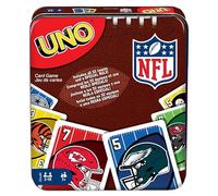 Mattel Games UNO NFL Jeu de cartes dans une boîte de rangement en étain pour enfants, adultes, fêtes et voyages avec logos de l'équipe NFL et règle spéciale (exclusivité Amazon)