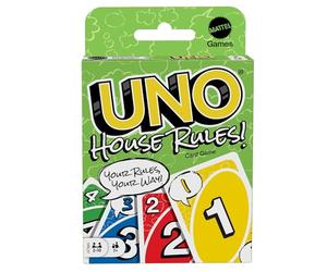 Mattel Games UNO Règles Maison Jeu de Cartes, 7+, 2-10 Joueurs | Inventez des règles avec cartes "Ajoute-une-règle" et "Game Changer" pour enfants, ados et soirées en famille, HRL31