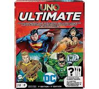 Mattel Games UNO Ultimate DC Jeu de cartes pour enfants, fans, adultes et nuit de famille avec 4 jeux de personnages, 4 cartes à collectionner et règles spéciales