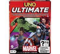 Mattel Games UNO Ultimate Marvel Jeu de cartes avec 4 jeux de personnages, 4 cartes à collectionner et règles spéciales, 2 à 4 joueurs, 2e édition